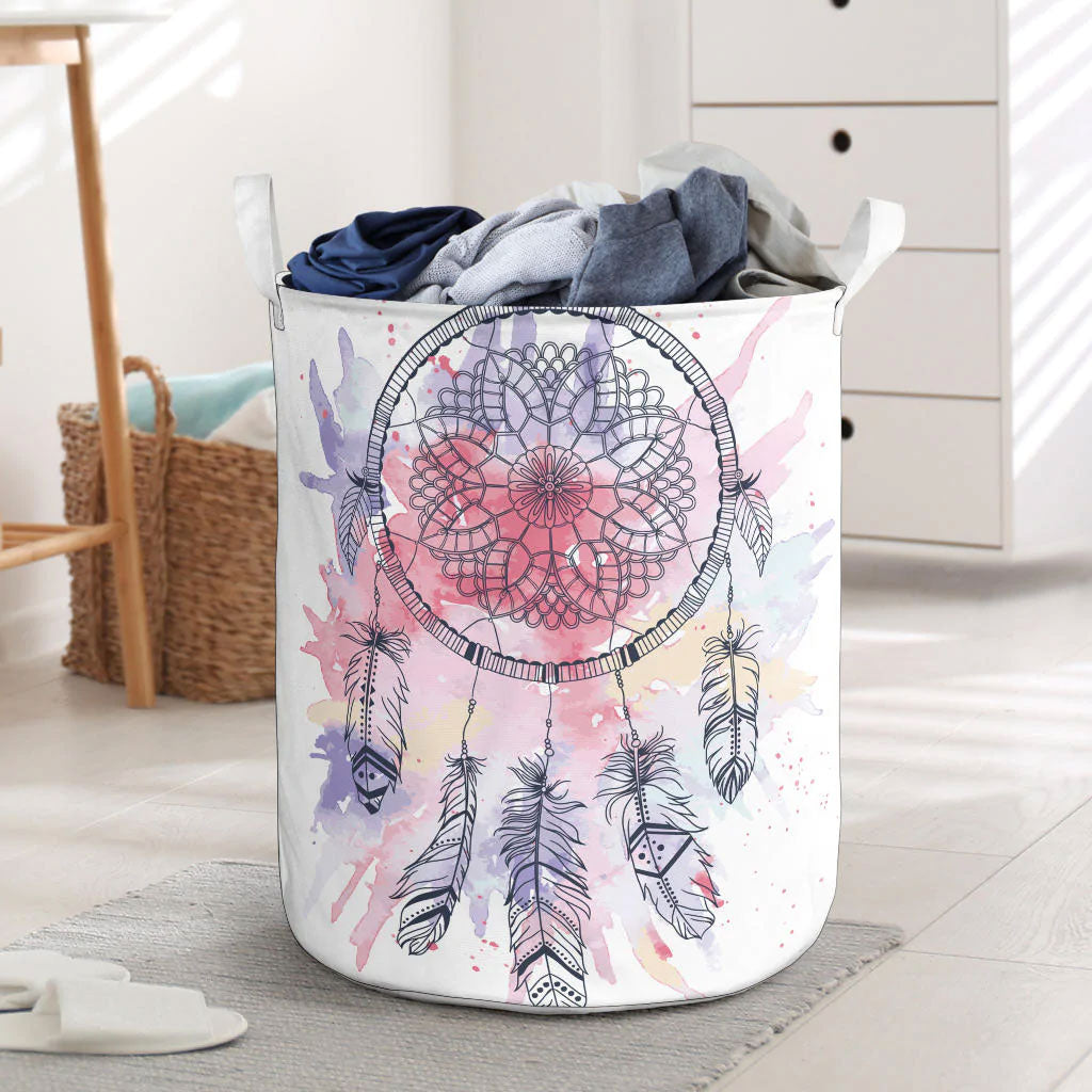 Pink Water Color Dream Catcher Laundry Basket WCS