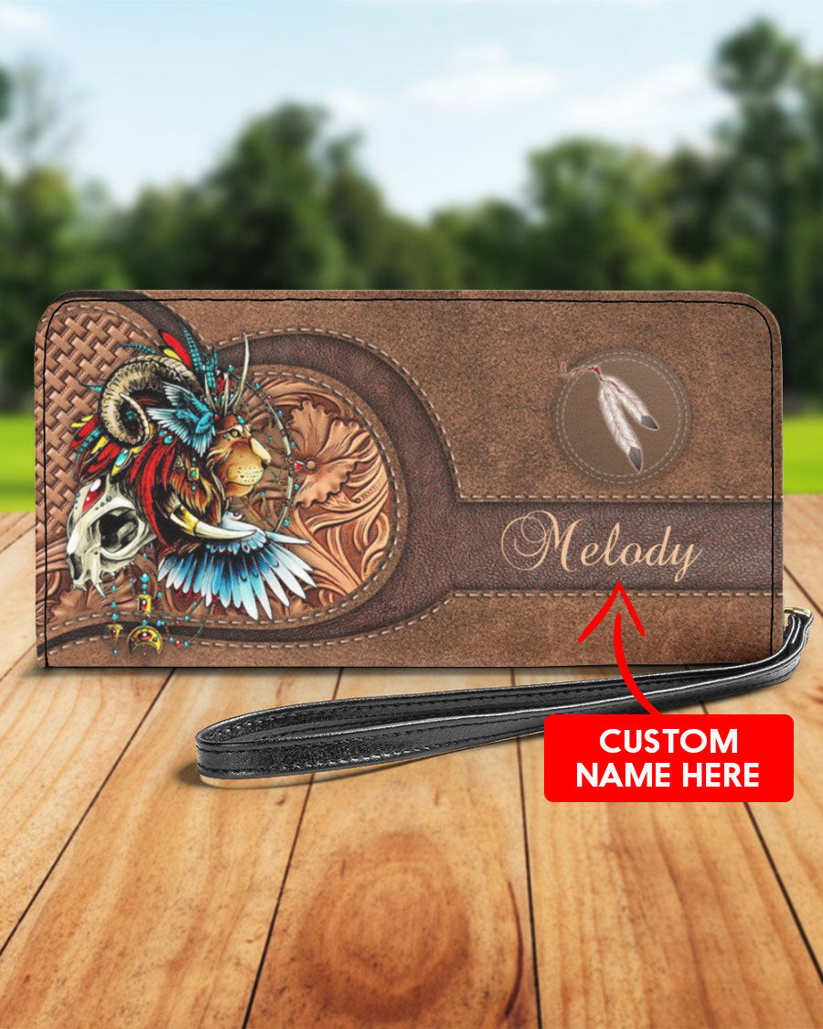 CUSTOM NAME HERE - Native American Wolves Womens Clutch Purse 02 WCS