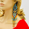 Long Turquoise Blue Black Beaded Handmade Earrings For Women