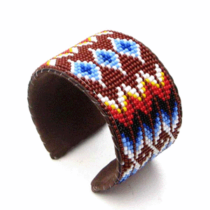 Handmade Seed Beaded Brown Hard Cuff Leather Bracelet WCS