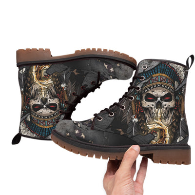 Skull Flag American Native Leather Martin Short Boots WCS