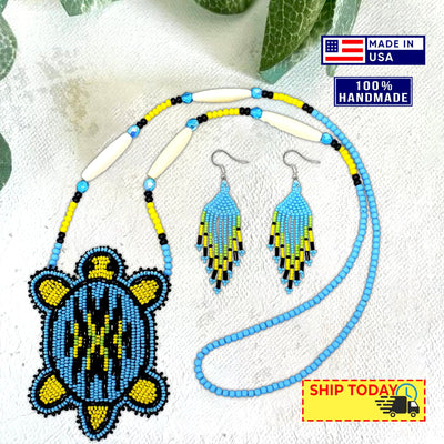 New Handmade Black Blue Turtle Long Necklace Earring Set WCS