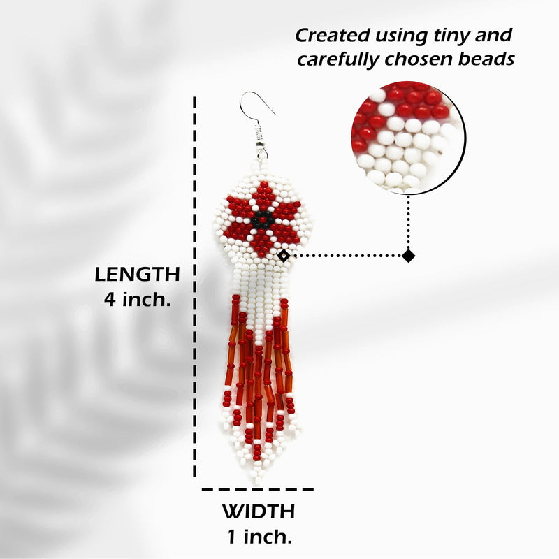 SALE 50% OFF - White Red Flower Beaded Handmade Earrings For Women