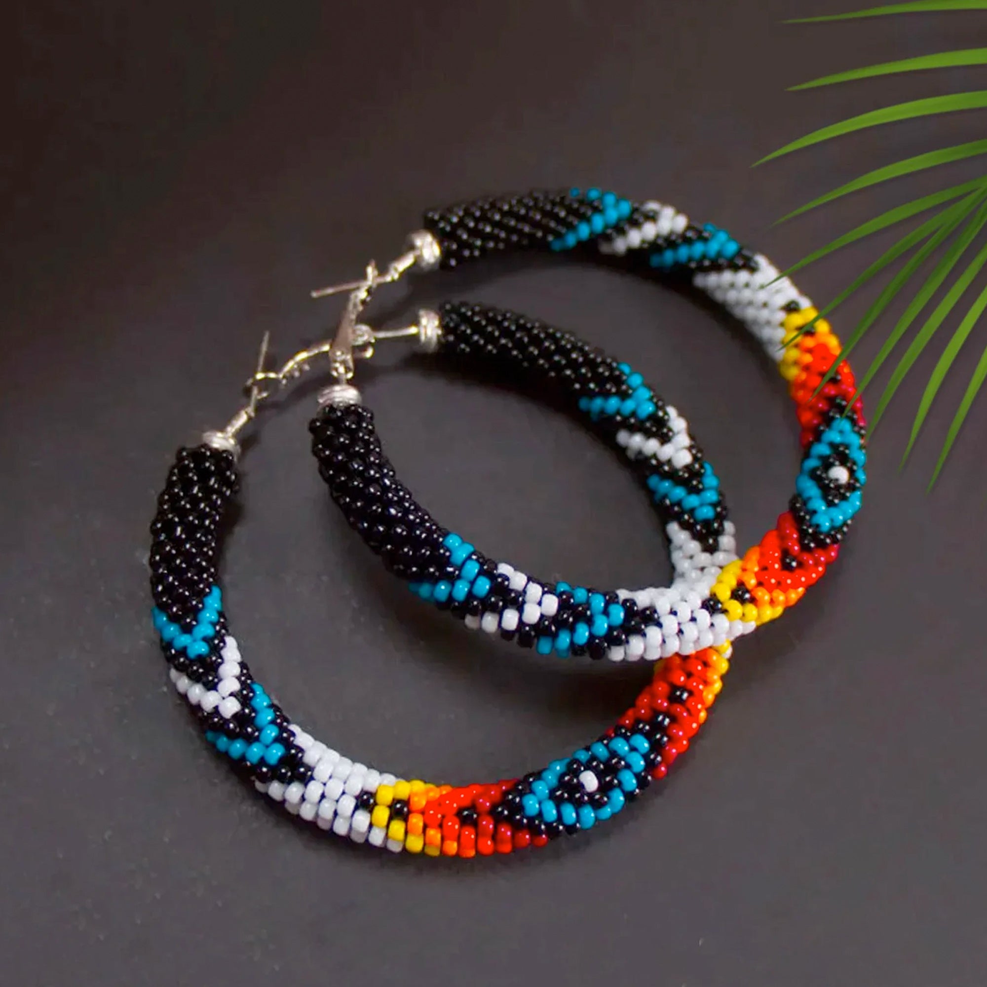 SALE 50% OFF - Black Dusk Pattern Beaded Handmade Earrings For Women