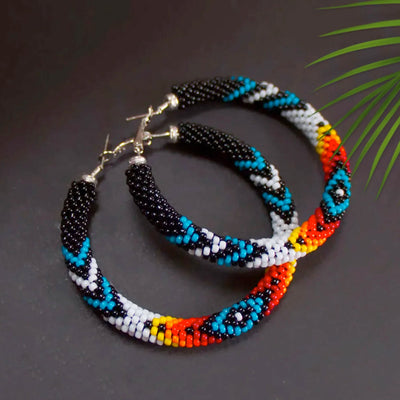 Black Dusk Pattern Beaded Handmade Earrings For Women