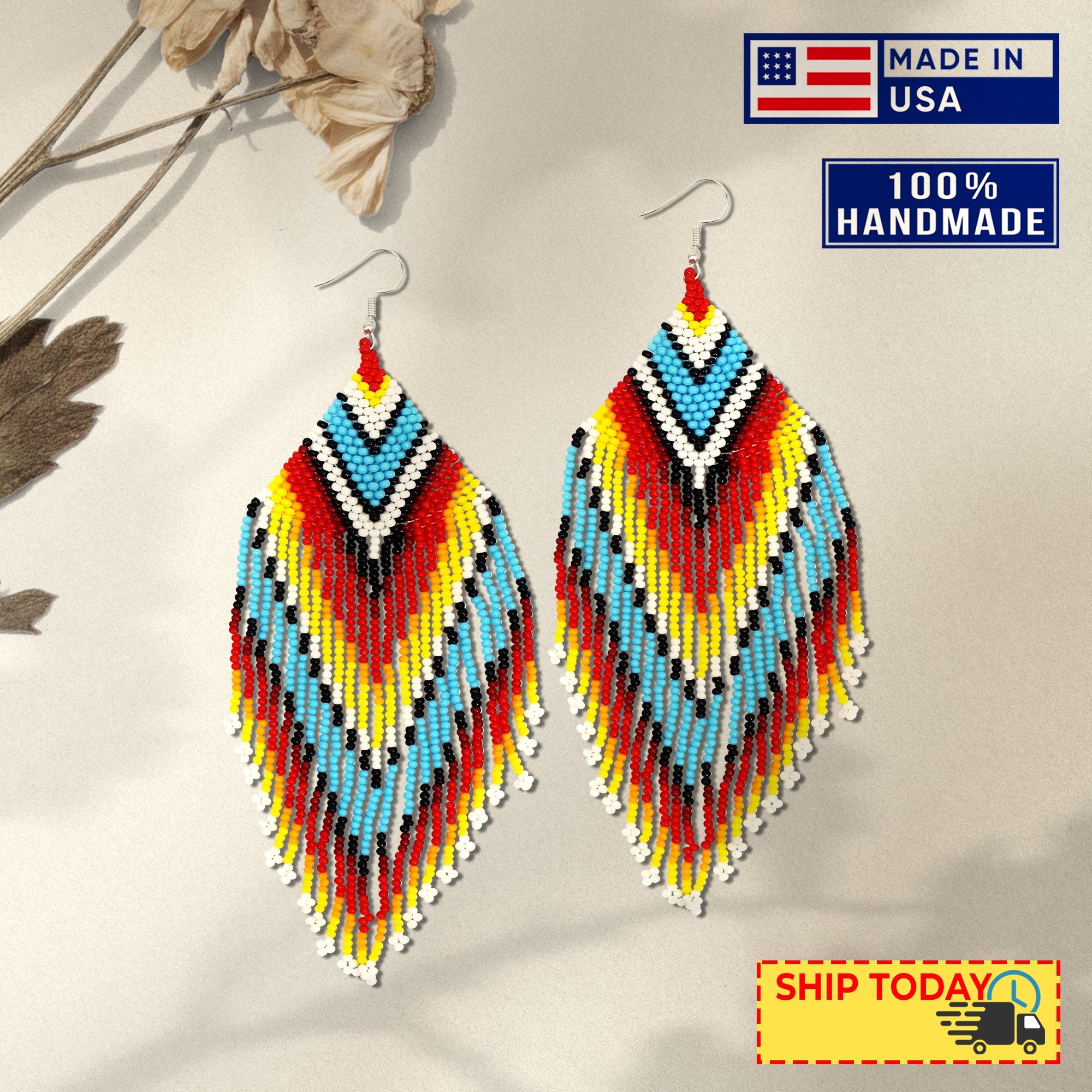 SALE 50% OFF - Big Sun Colors Hook Beaded Handmade Earrings For Women