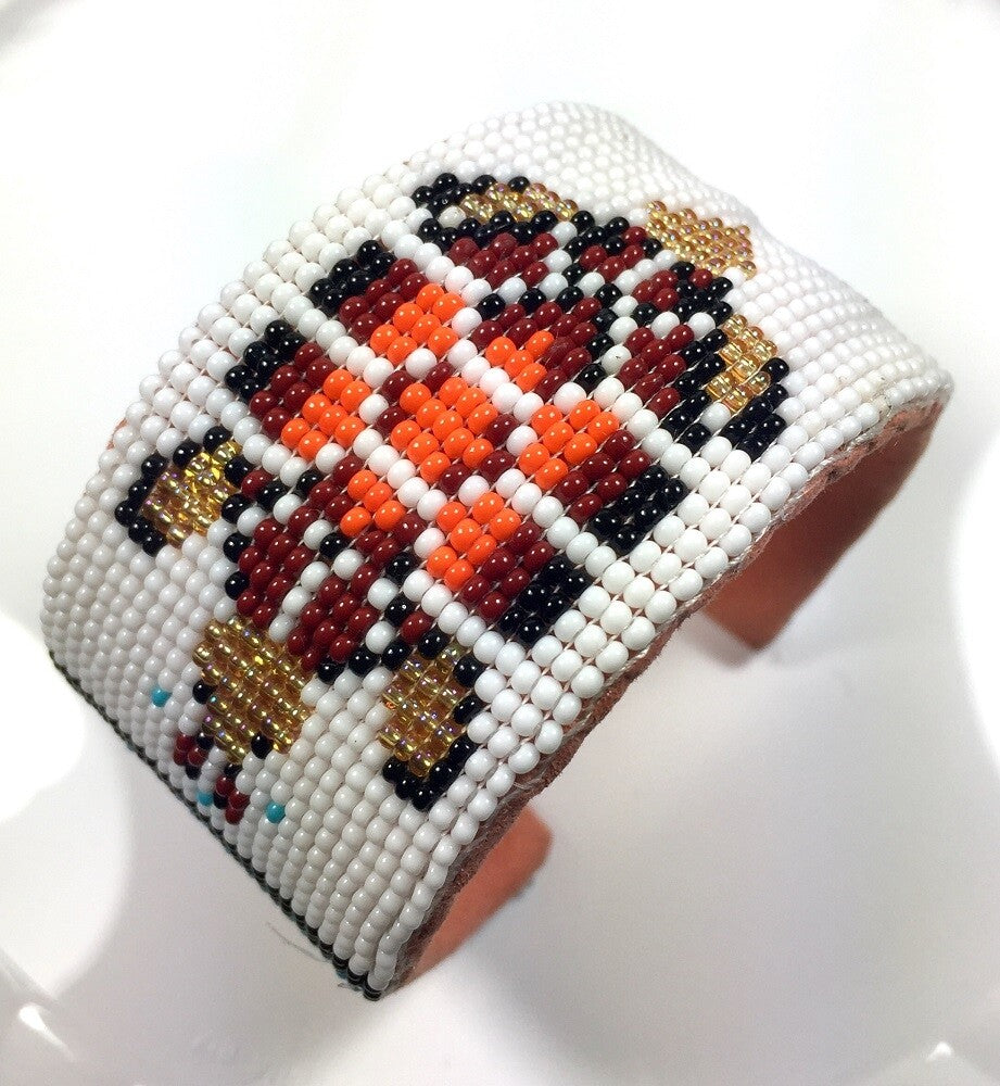 Handmade Beaded White Red Turtle Leather Hard Cuff Bracelet WCS