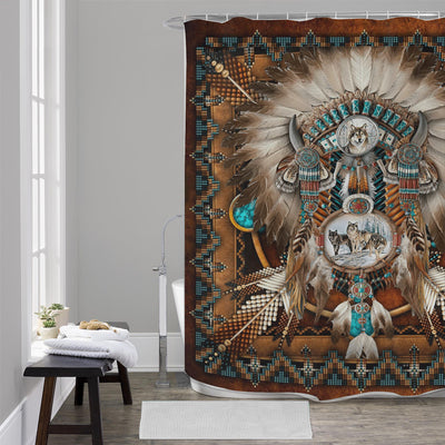 Native American Wolf Pattern Shower Curtains WCS