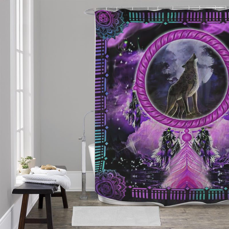 Native American Violet Wolf Shower Curtains WCS