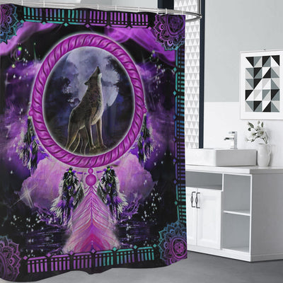 Native American Violet Wolf Shower Curtains WCS