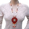 Red Seed Beads Long Medallion Star Fire Color Beaded Necklace Earrings WCS