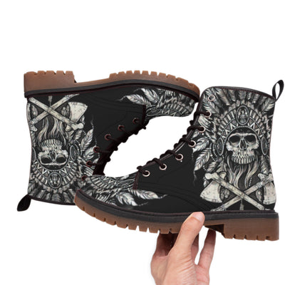 Skull Native  Leather Martin Short Boots WCS