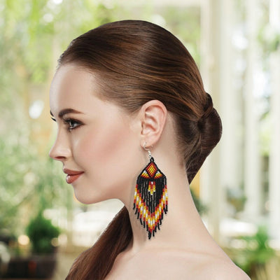 Black Sun Colors Hook Pattern Beaded Handmade Earrings For Women
