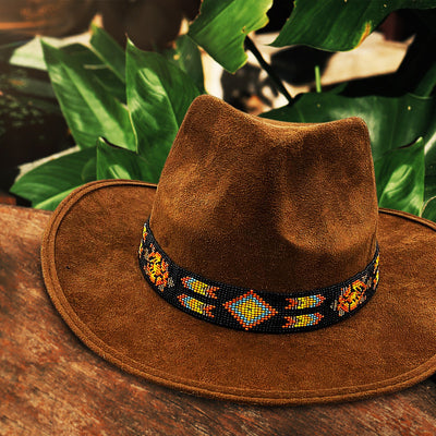 Native American Style Black Fire Seed Beads Turtle Beaded Hatband IBL