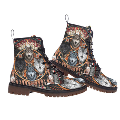 Wolf Pattern Leather Martin Short Boots WCS