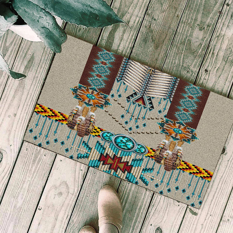 Turquoise Blue Pattern Breastplate Native Doormat