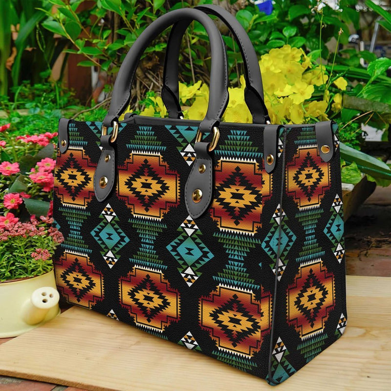Native American Patterns Black Red Leather Bag WCS