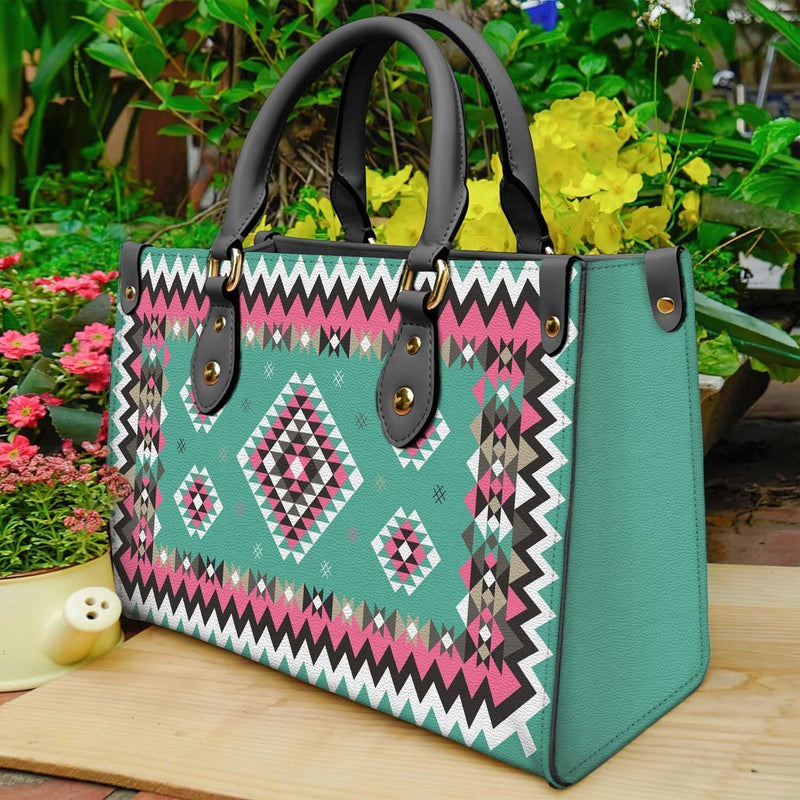 Ethnic Geometric Pink Pattern Leather Bag WCS