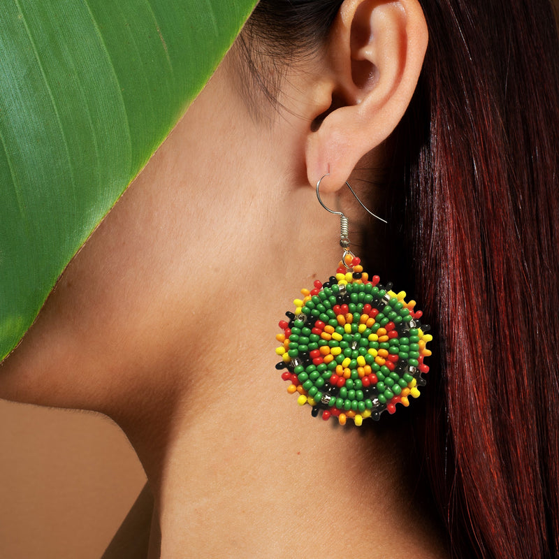 SALE 50% OFF - Cute Round Green Beaded Handmade Earrings For Women