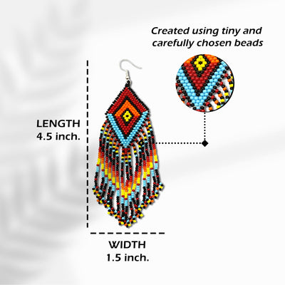Native Style Multi-Color Long Beaded Handmade Earrings For Women