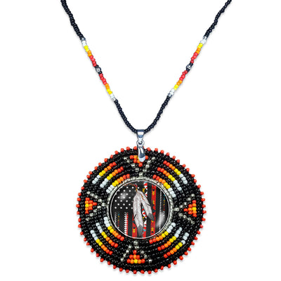 Native Flag Sunburst Handmade Beaded Wire Necklace Pendant Unisex With Native American Style