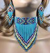 Turquoise Blue Beaded Choker Necklace Earrings Set WCS