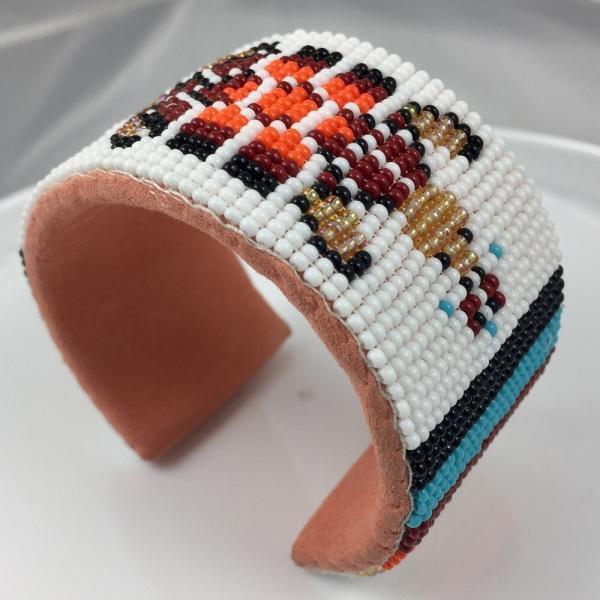 Handmade Beaded White Red Turtle Leather Hard Cuff Bracelet WCS