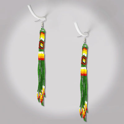 Green Extra Long Beaded Handmade Earrings For Women