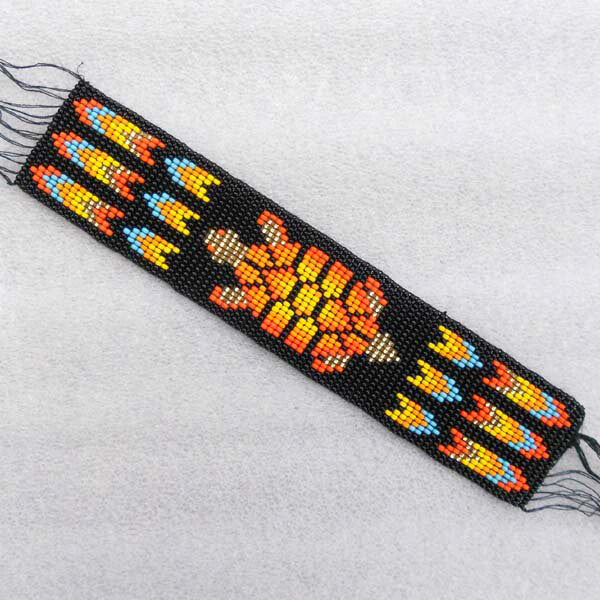 Black Fire Turtle Seed Bead Bracelet Hard Cuff Wide Leather WCS