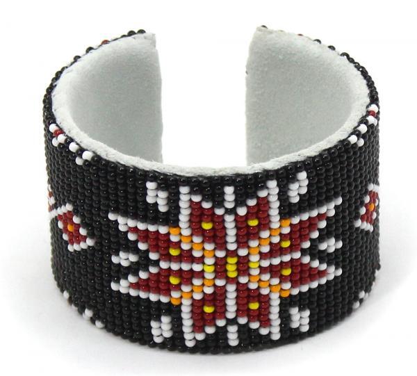 Black Red White handmade beaded Flower Cuff Bracelet WCS