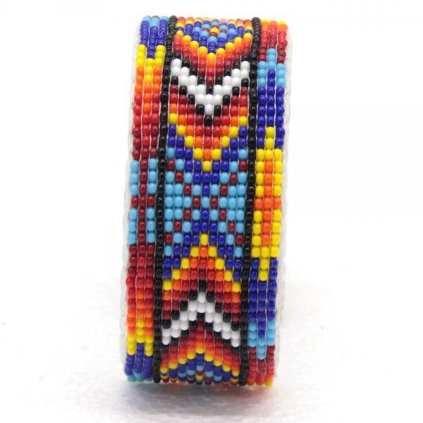 Handmade Beaded Diamond Pattern Multi-Color Leather 1Inch Wide Bracelet WCS