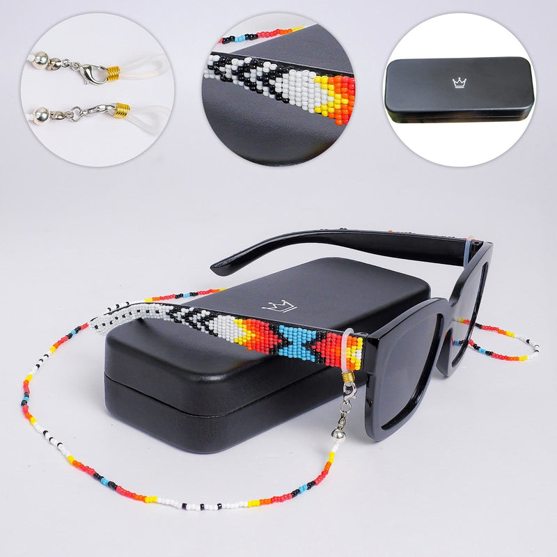 SALE 50% OFF - White Lightning Pattern Handmade Beaded Sunglasses SG03