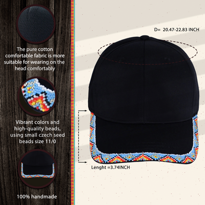 Baseball Cap With A Colorful Beaded Brim Cotton Unisex Native American Style