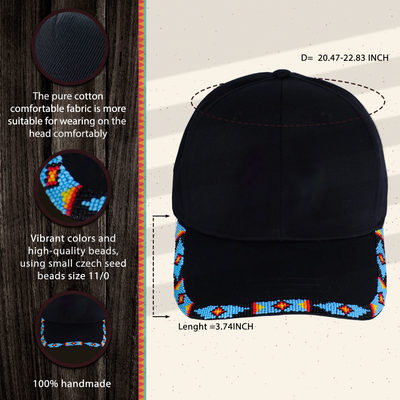 Baseball Cap With Colorful Beaded Brim Cotton Unisex Native American Style