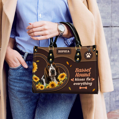 Basset Hound Dog Kisses Fix Everything Leather Handbag V020