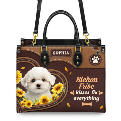 Bichon Frise Dog Kisses Fix Everything Leather Handbag V020
