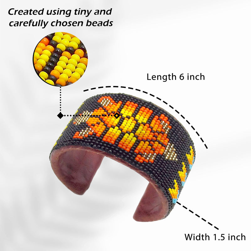 SALE 50% OFF - Black Fire Turtle Hard Cuff Wide Beaded Handmade Bracelet