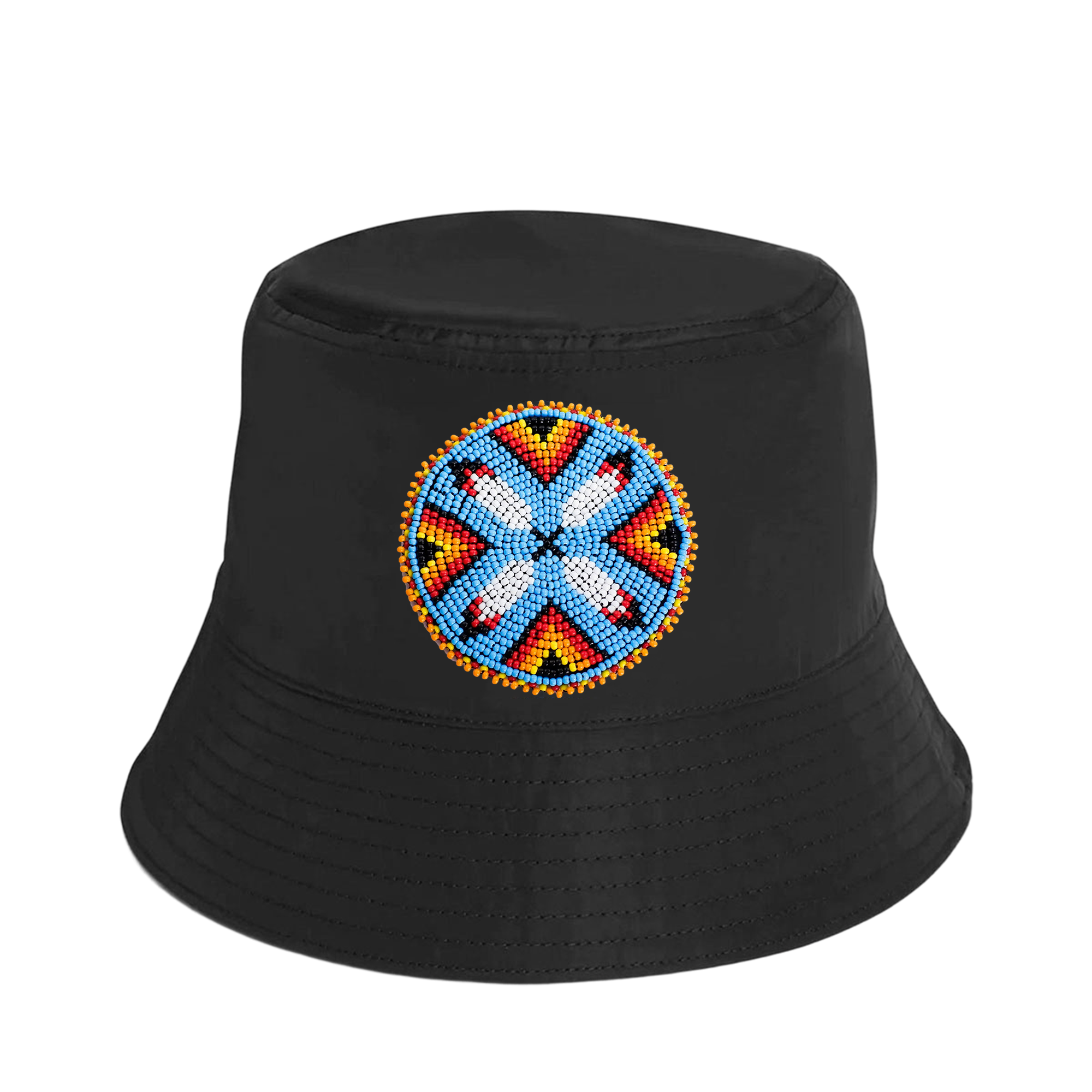 SALE 50% OFF - Four Feather Beaded Unisex Cotton Bucket Hat with Native American