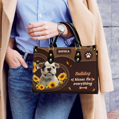Bull Terrier Dog Kisses Fix Everything Leather Handbag V020