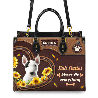 Bullmastiff Dog Kisses Fix Everything Leather Handbag V020