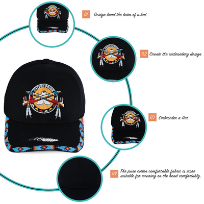 Native Pride Emblem Embroidered Beaded Baseball Cap Patch With Brim Unisex Native American Style