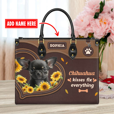 Chihuahua Dog Kisses Fix Everything Leather Handbag V020