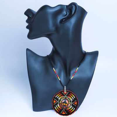 Trail of Tears Beaded Sunburst Handmade Glass Beaded Patch Necklace Pendant