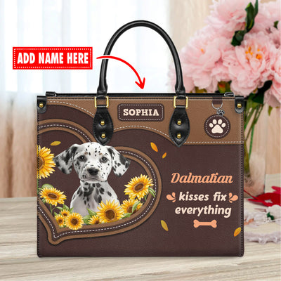 Dalmatian Dog Kisses Fix Everything Leather Handbag V020