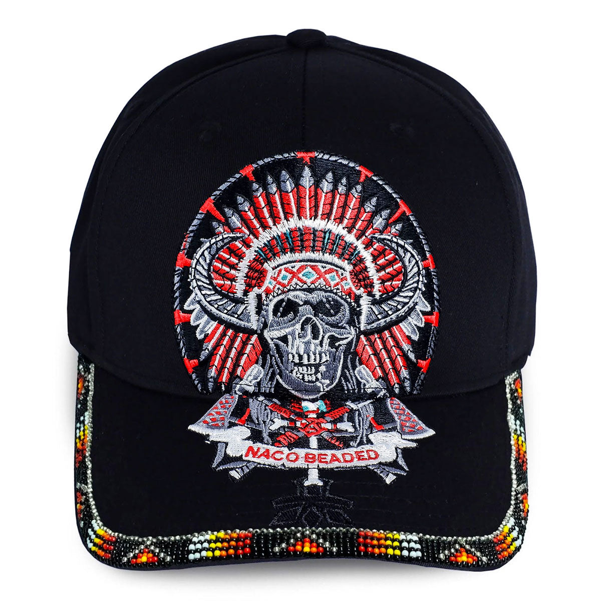 SALE 50% OFF - Skull Headdress Embroidered Beaded Baseball Cap With Brim Unisex Native American Style