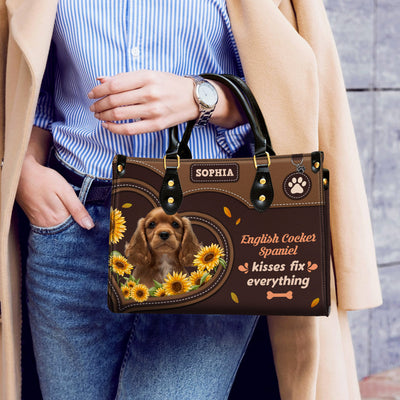 English Cocker Spaniel Dog Kisses Fix Everything Leather Handbag V020