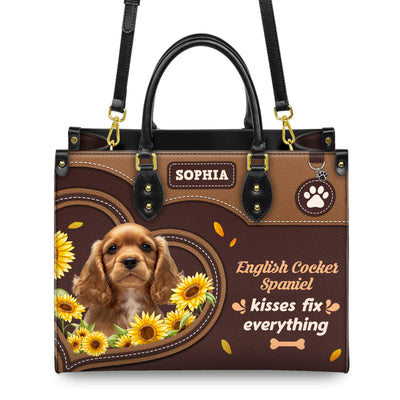 English Cocker Spaniel Dog Kisses Fix Everything Leather Handbag V020