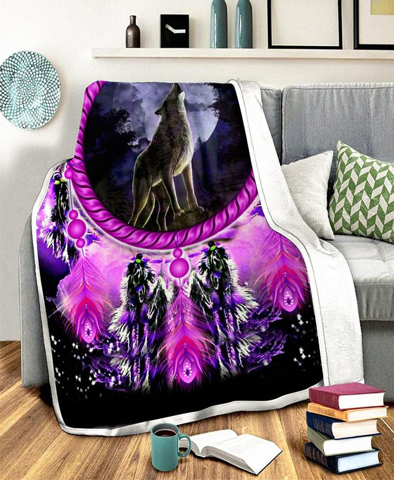 Purple Wolf Dream Fleece Blanket WCS