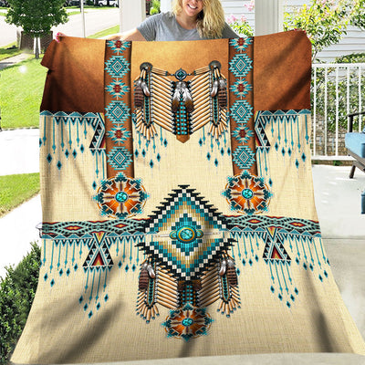Turiquoise Native Indian Pattern Feather 3D Native Fleece Blanket WCS