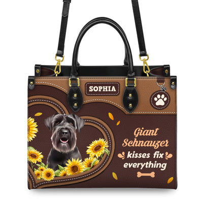 Giant Schnauzer Dog Kisses Fix Everything Leather Handbag V020